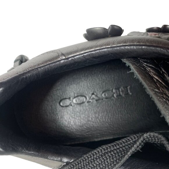 COACH Tea Rose Floral Low Top Leather Sneaker Women Size 7B Gunmetal - Pewter - Picture 8 of 10